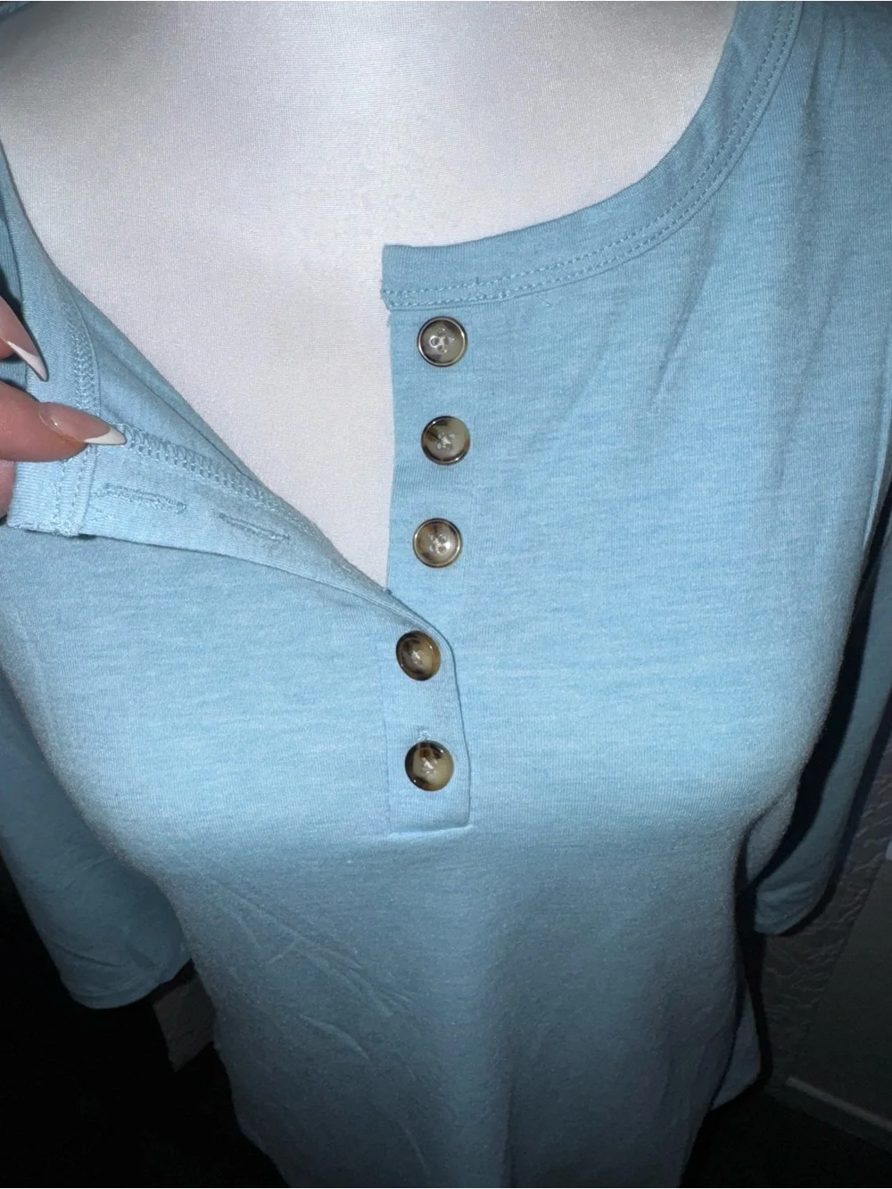 Women's Light Blue Henley Sleeve Top